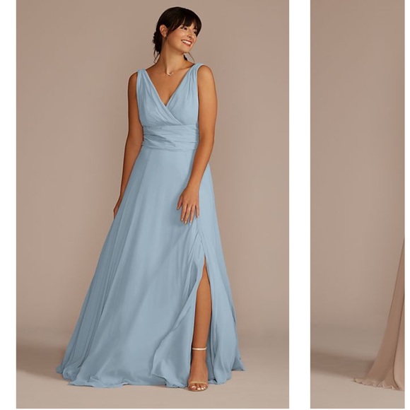 Long Chifon Surplice Tank Dress in Mystic - Picture 1 of 7